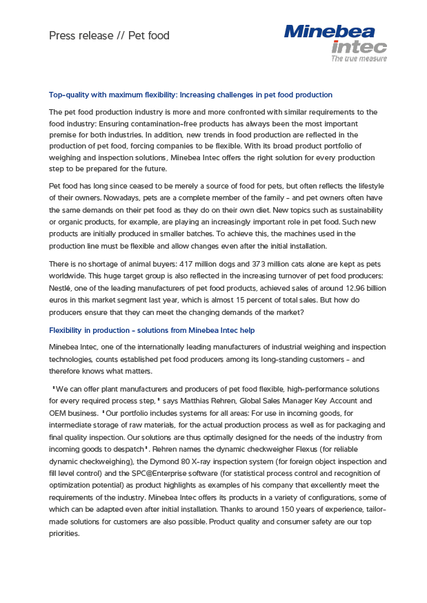 Pseća hrana: Visoka kvaliteta s maksimalnom fleksibilnošću proizvoda  - Sartorius Croatia 