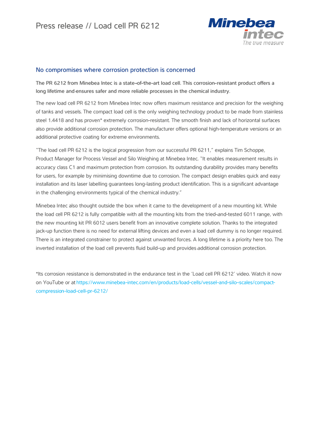 Mjerna ćelija PR 6212 otporna na koroziju - Sartorius Croatia 