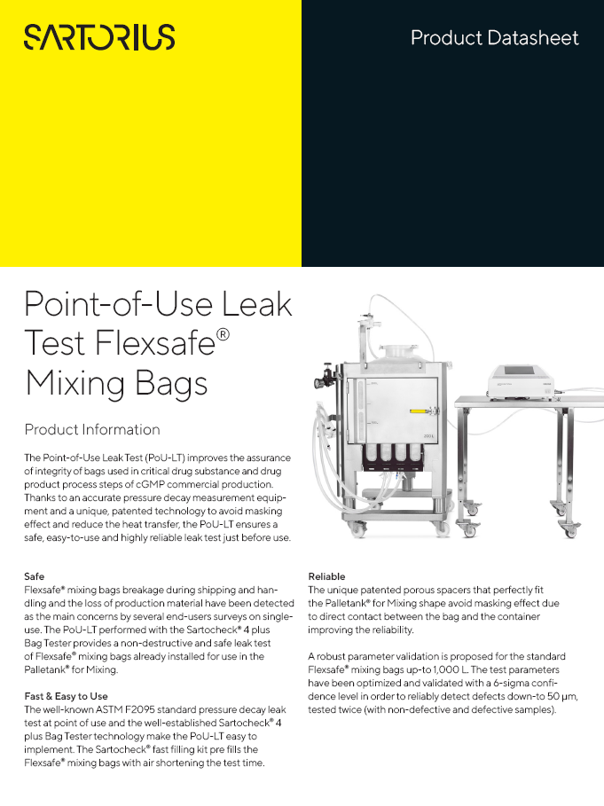  Point-of-Use Leak Test Flexsafe® Mixing Bags - Sartorius Croatia