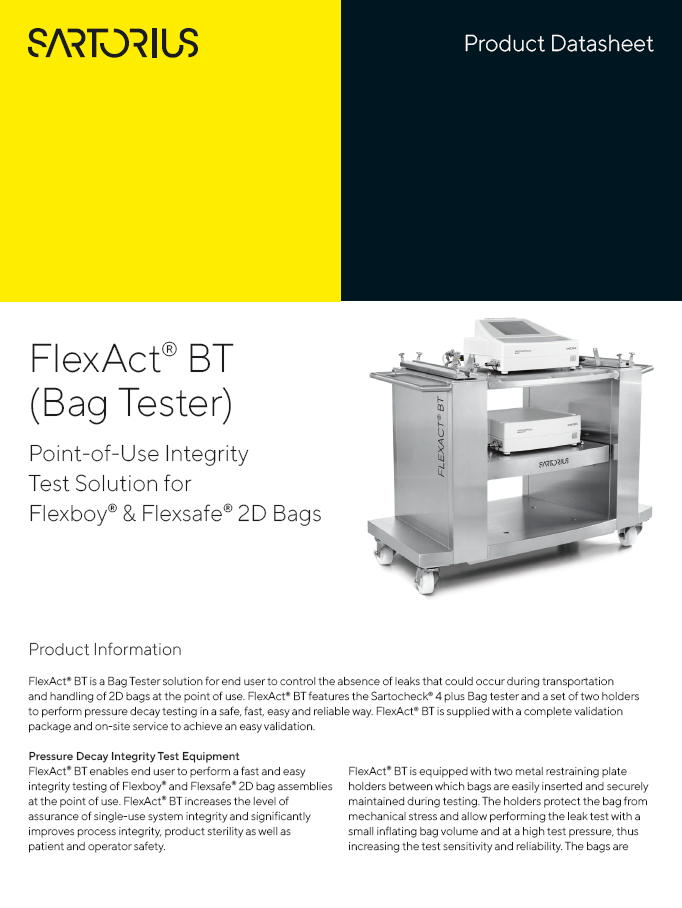 FlexAct® BT (Bag Tester): Point-of-Use Integrity Test Solution for Flexboy® & Flexsafe® 2D Bags - Sartorius Croatia