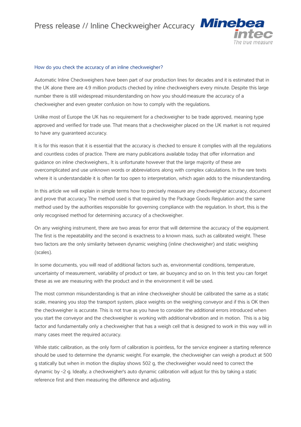 Provjera točnosti kontrolnih vaga na liniji - Sartorius Croatia 