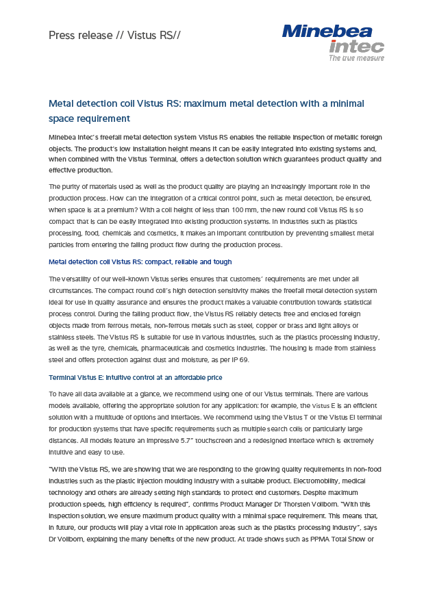 Detektor metala Vistus s maksimalnom sposobnošću otkrivanja i uštede prostora - Sartorius Croatia 