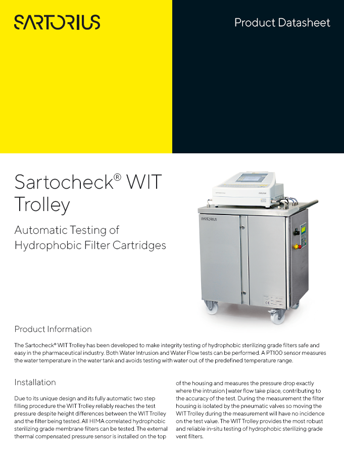 Sartocheck® WIT kolica za automatsko ispitivanje hidrofobnih filter uložaka - Sartorius Croatia