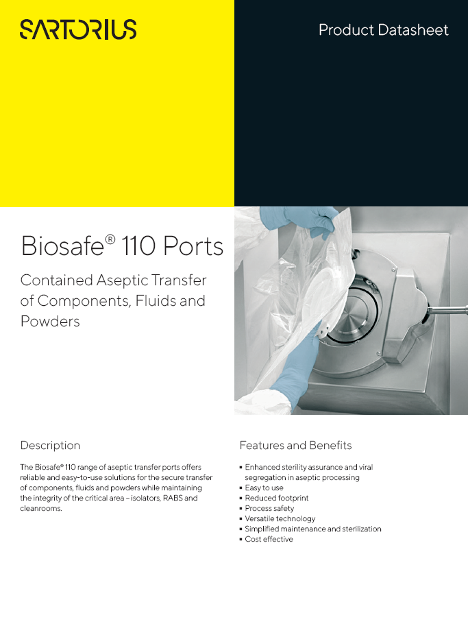 Biosafe® 110 portovi za aseptični prijenos komponenata, tekućina i praha - Sartorius Croatia