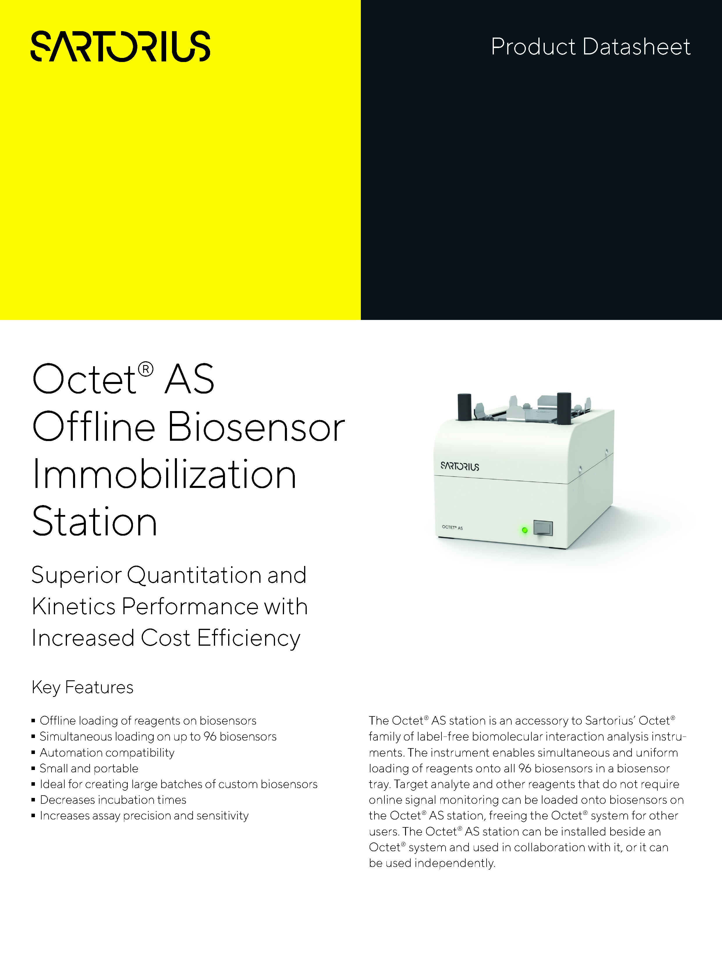 Octet® AS izvanmrežna stanica za imobilizaciju biosenzora - Vrhunska kvantitativna i kinetička izvedba uz povećanu troškovnu učinkovitost - Sartorius Croatia
